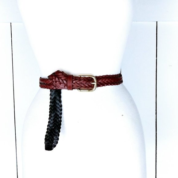 Vintage distressed braided brown leather belt